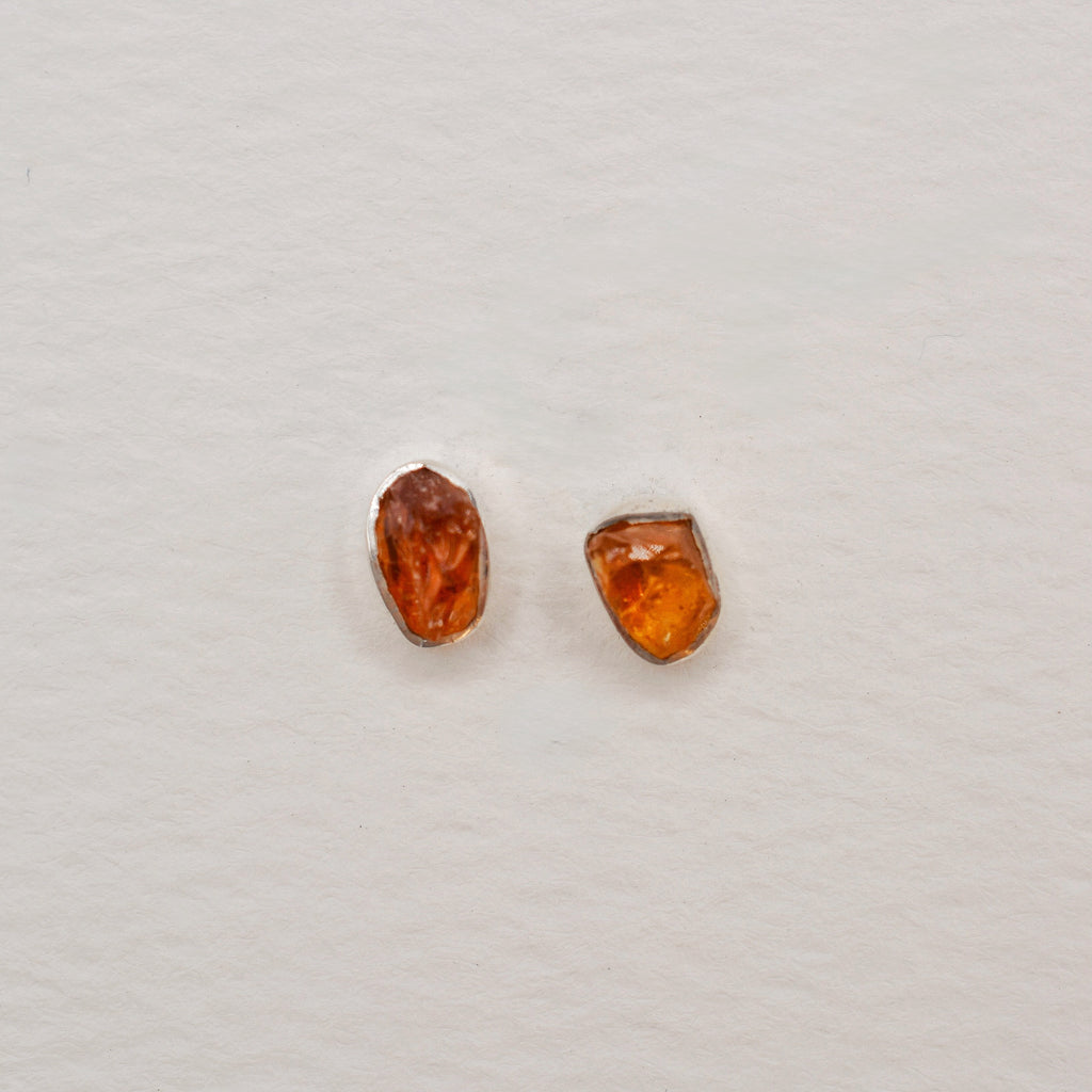 Bezel Set Sterling Silver Rough Cut Gemstone Studs