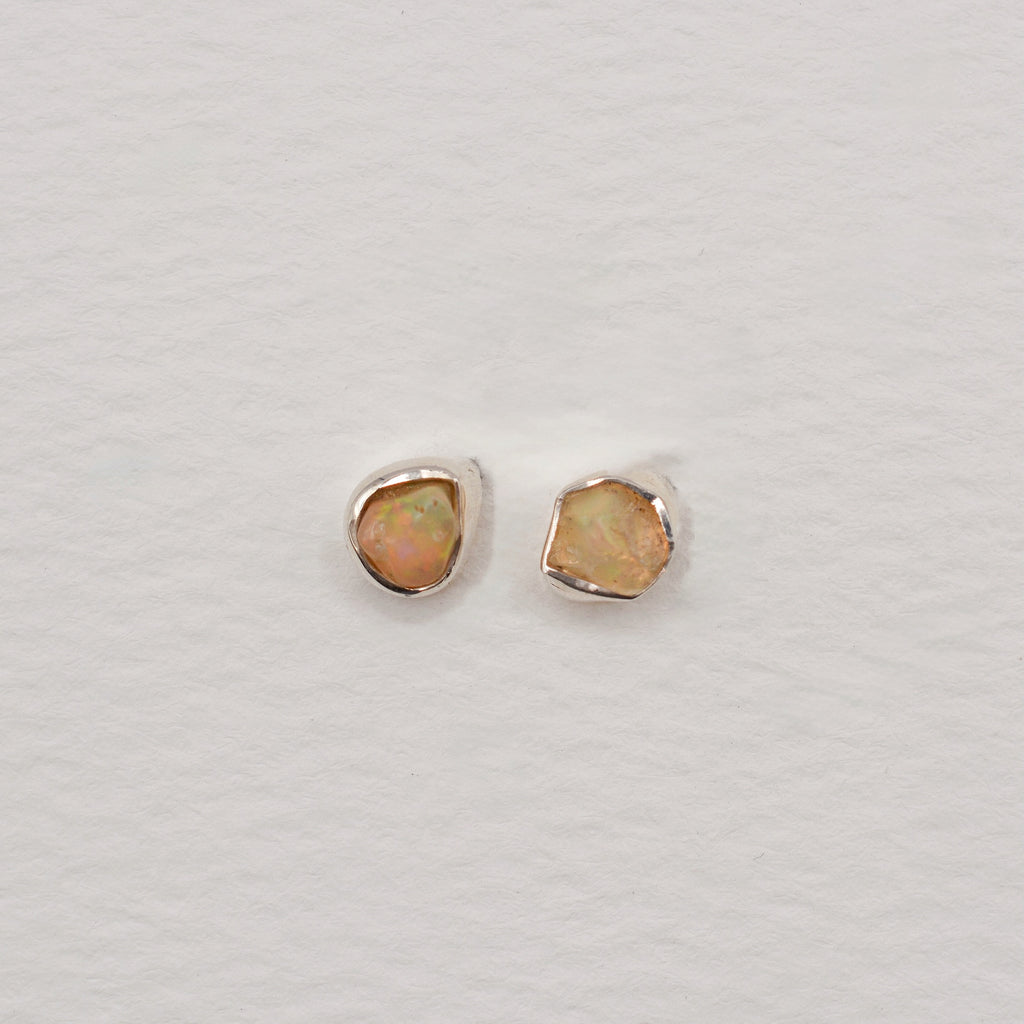 Bezel Set Sterling Silver Rough Cut Gemstone Studs