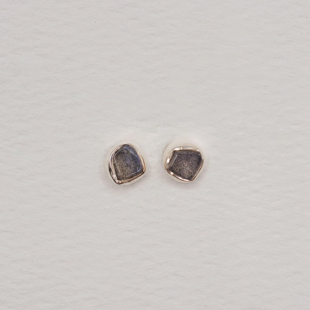 Bezel Set Sterling Silver Rough Cut Gemstone Studs