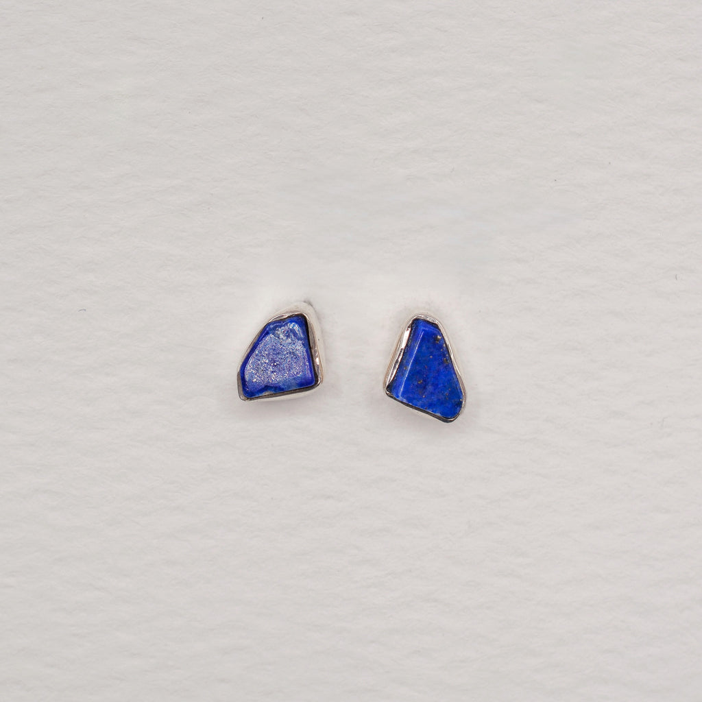 Bezel Set Sterling Silver Rough Cut Gemstone Studs