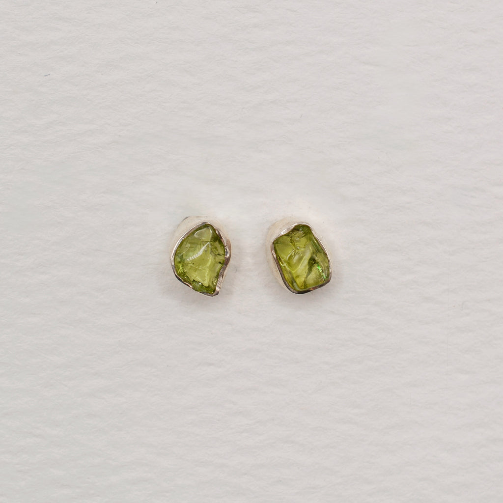 Bezel Set Sterling Silver Rough Cut Gemstone Studs
