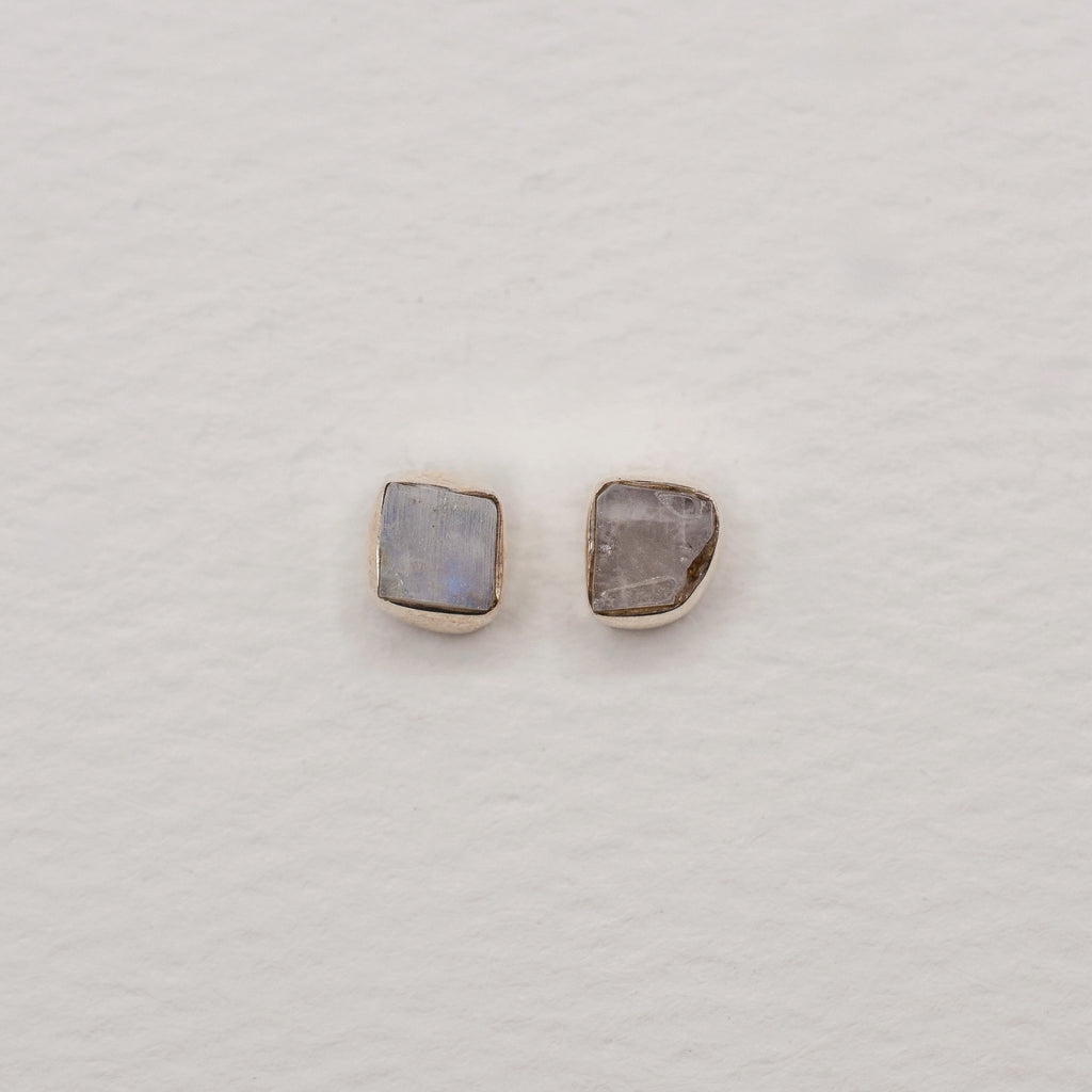 Bezel Set Sterling Silver Rough Cut Gemstone Studs