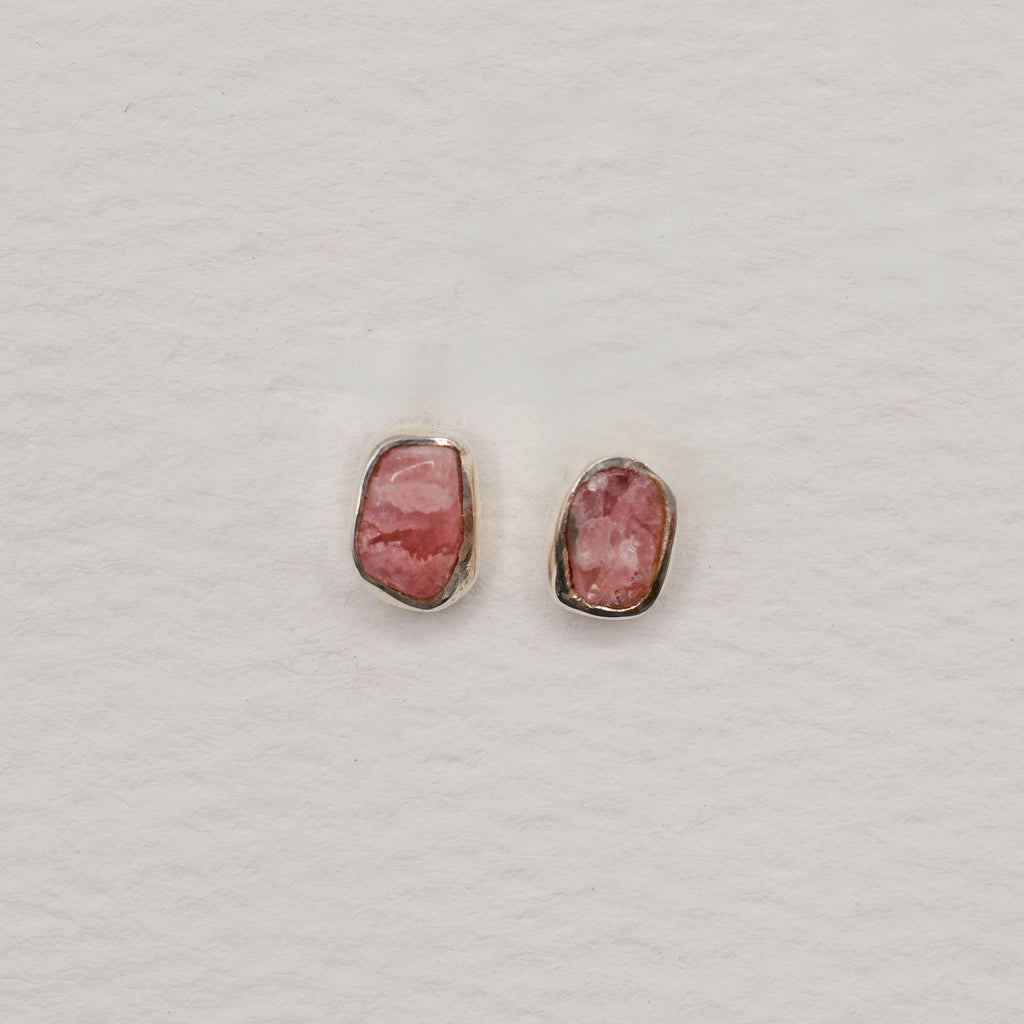Bezel Set Sterling Silver Rough Cut Gemstone Studs