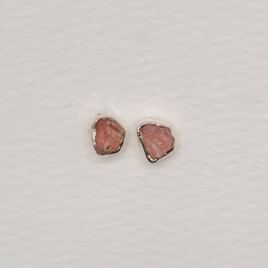 Bezel Set Sterling Silver Rough Cut Gemstone Studs