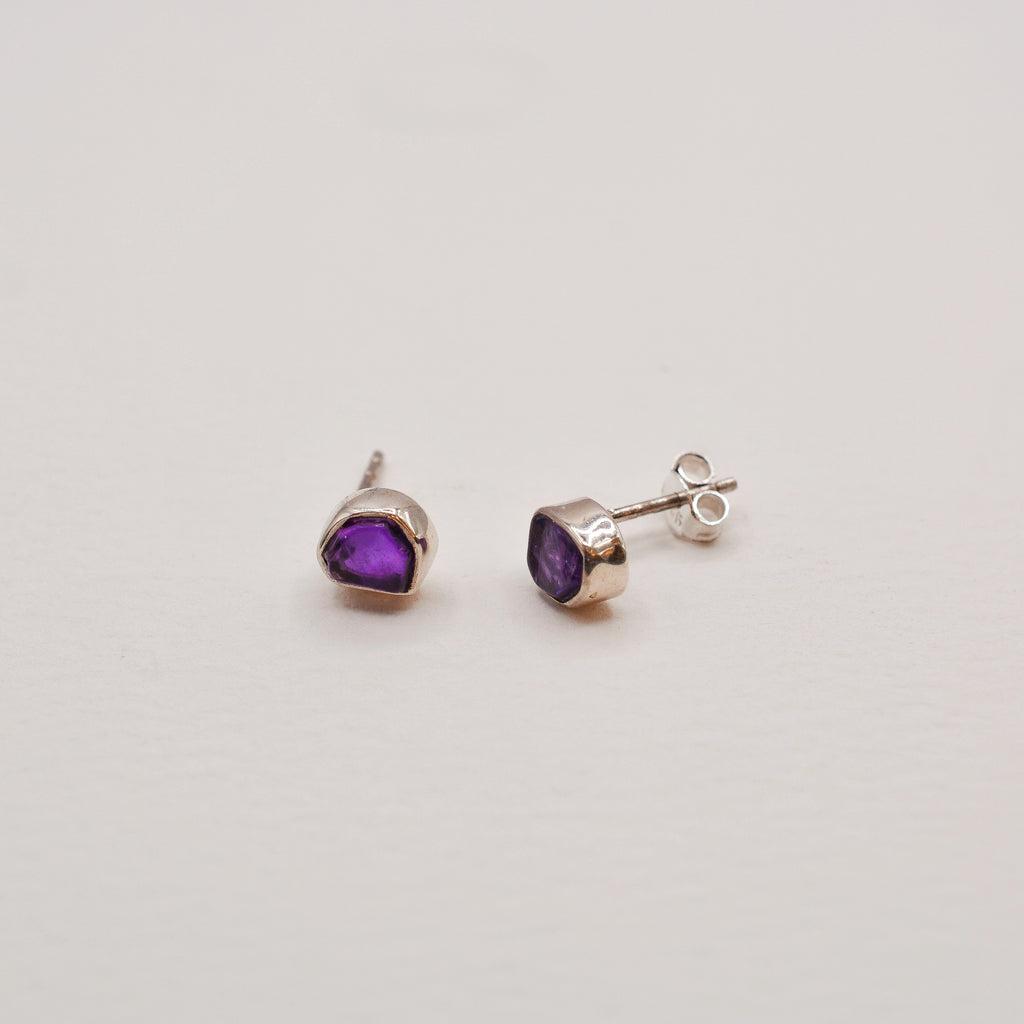 Bezel Set Sterling Silver Rough Cut Gemstone Studs