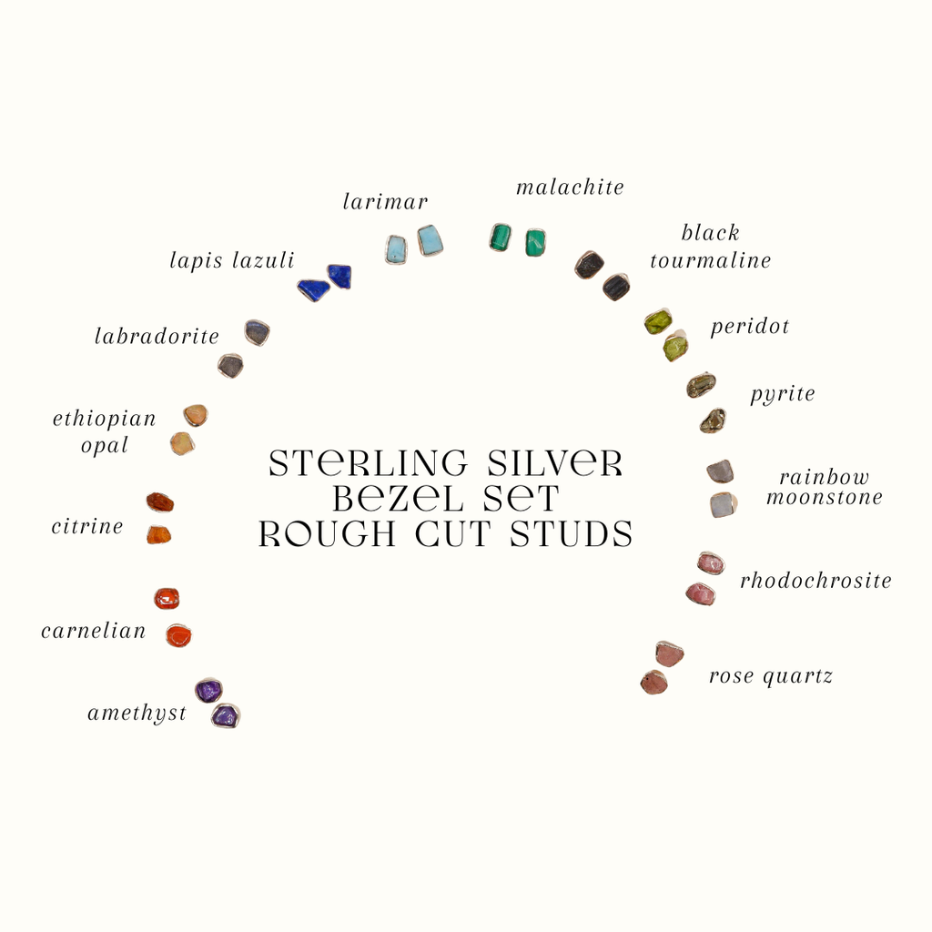 Bezel Set Sterling Silver Rough Cut Gemstone Studs