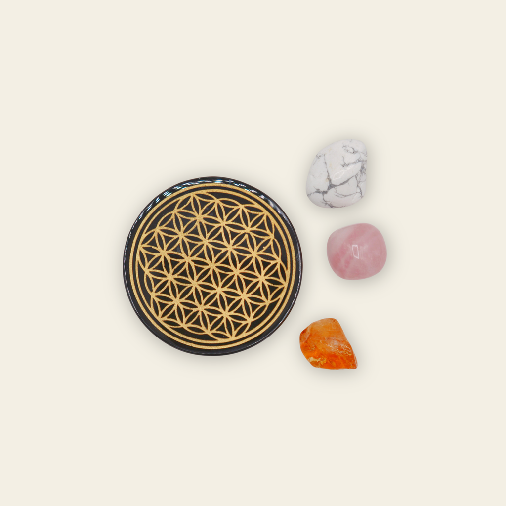 Black Obsidian Flower of Life Charging Plate