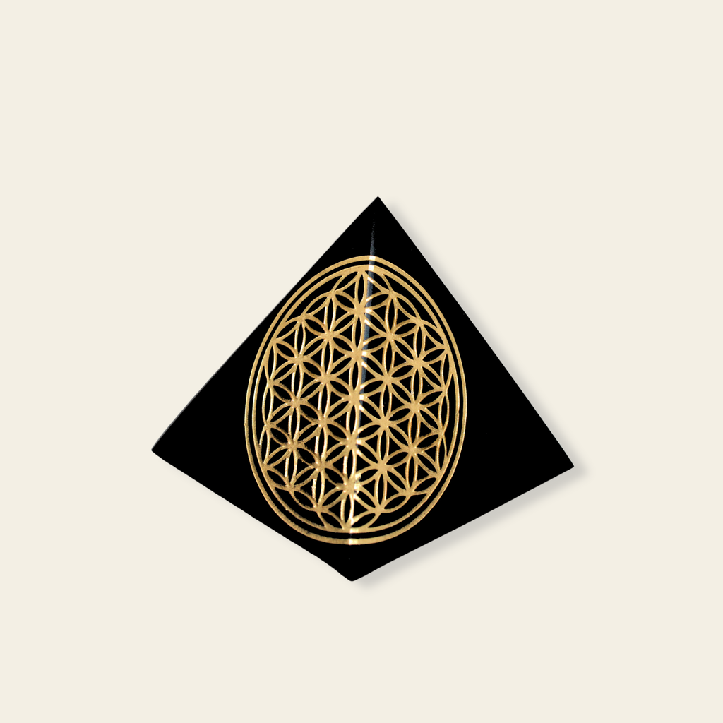 Black Obsidian Flower of Life Pyramid