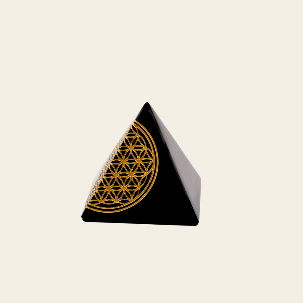 Black Obsidian Flower of Life Pyramid