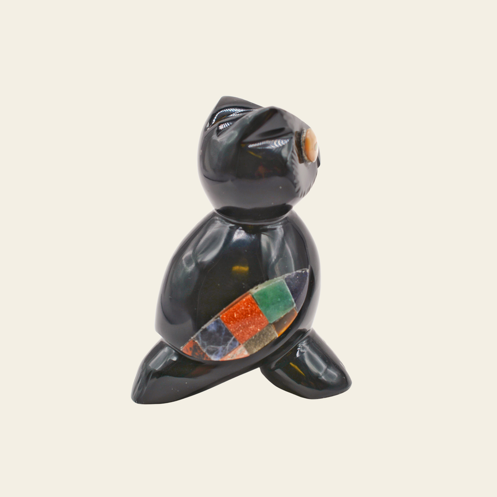 Black Obsidian Owl with Crystal Inlay