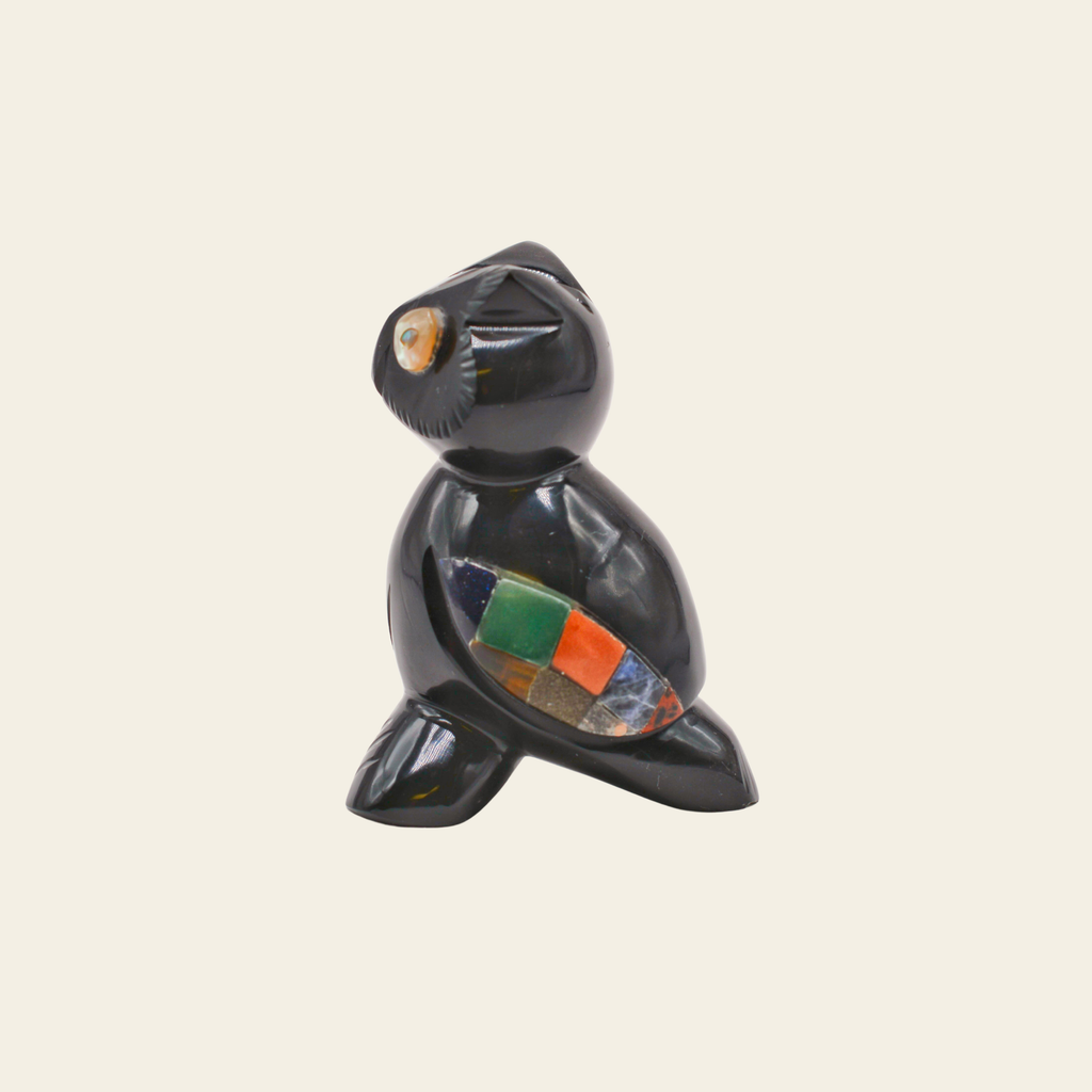 Black Obsidian Owl with Crystal Inlay