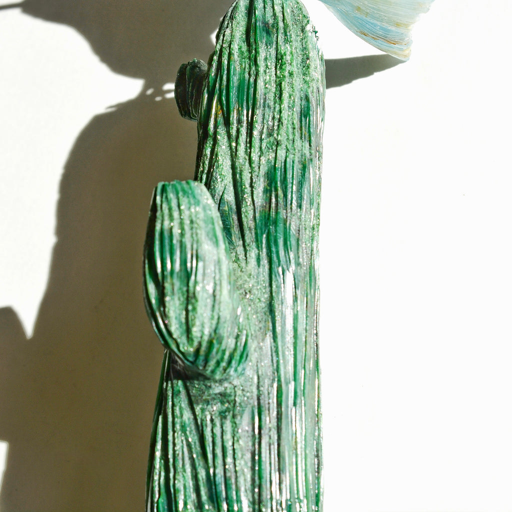 Sacred Wings Collection - Blue Lemurian Quartz Hummingbird on Moss Agate