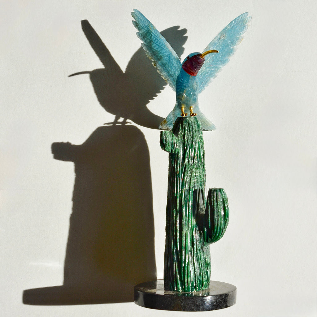 Sacred Wings Collection - Blue Lemurian Quartz Hummingbird on Moss Agate