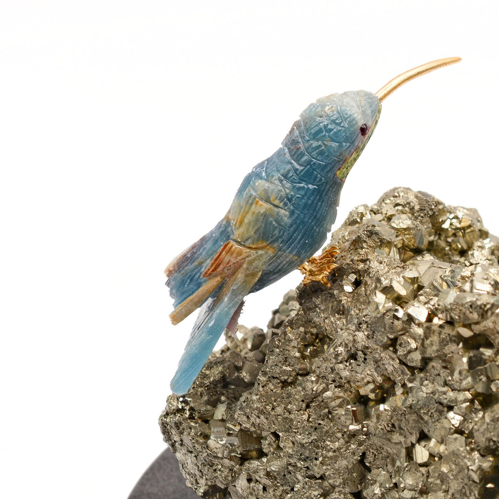 Sacred Wings Collection - Blue Lemurian Quartz Hummingbirds on Pyrite