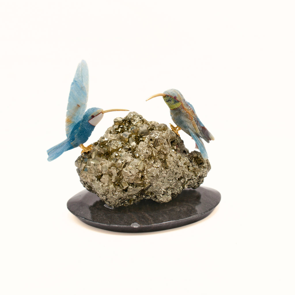 Sacred Wings Collection - Blue Lemurian Quartz Hummingbirds on Pyrite