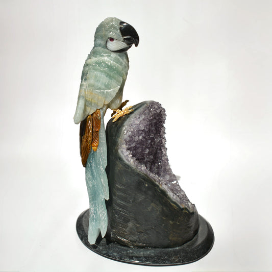 Sacred Wings Collection - Blue Lemurian Quartz Parrot on Amethyst