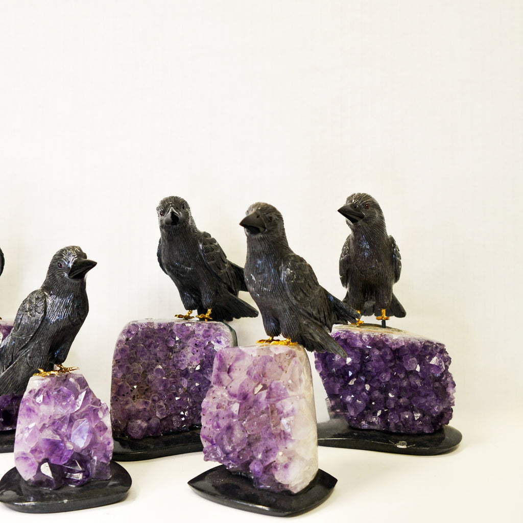 Sacred Wings Collection - Onyx Raven on Amethyst Cluster