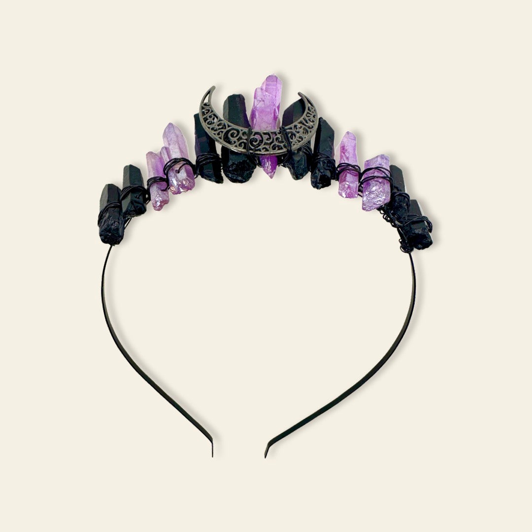 Third Eye Chakra and Inner Child Crystal popular Crown Headband with Amazonite and Purple Quartz with Leather wrapped headband