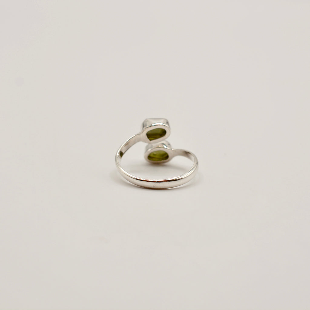 Double Moldavite Bypass Ring