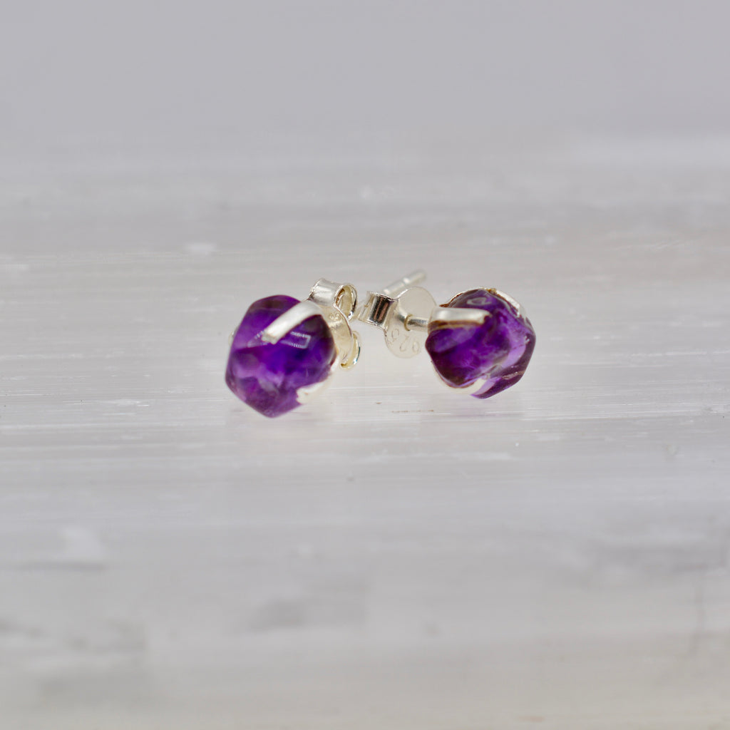 Sterling Silver Rough Cut Gemstone Studs