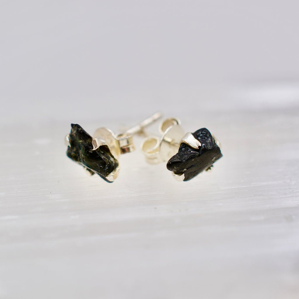 Sterling Silver Rough Cut Gemstone Studs