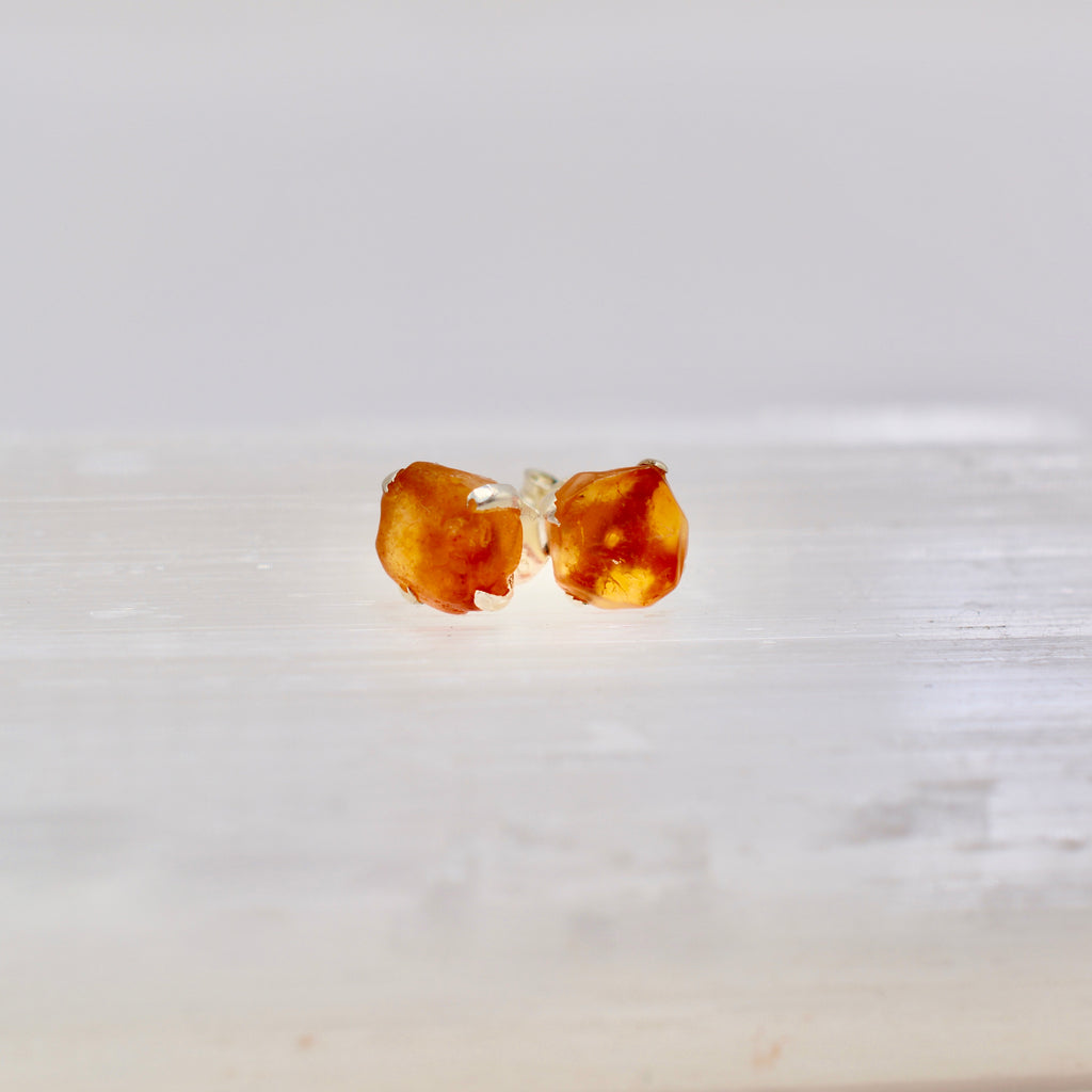 Sterling Silver Rough Cut Gemstone Studs