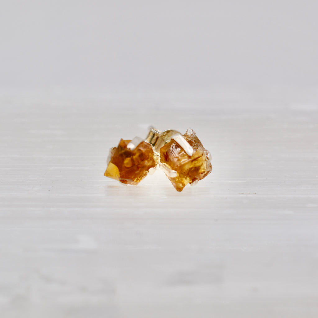 Sterling Silver Rough Cut Gemstone Studs