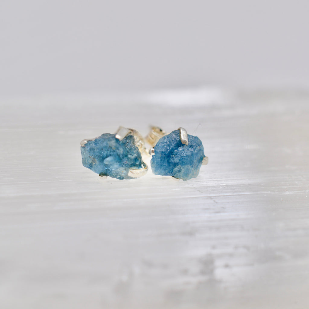 Sterling Silver Rough Cut Gemstone Studs