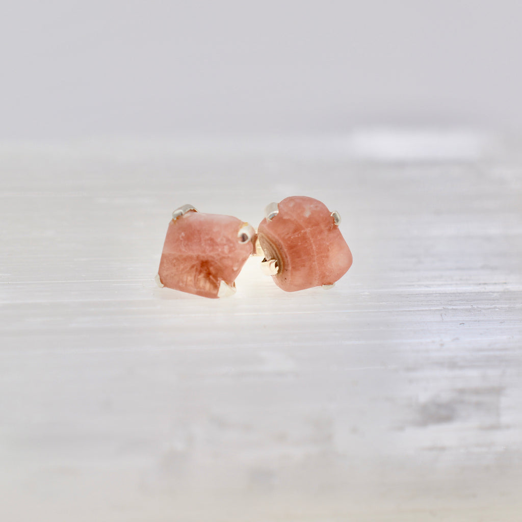 Sterling Silver Rough Cut Gemstone Studs