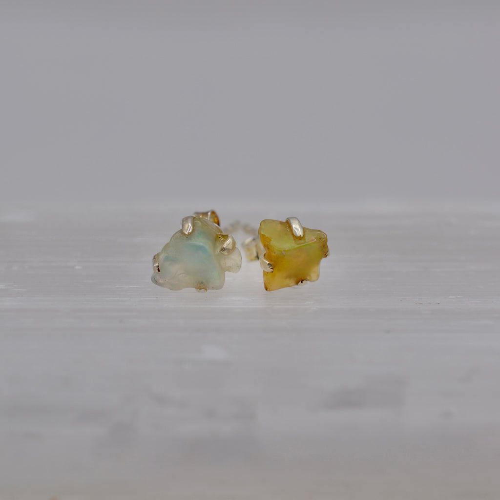 Sterling Silver Rough Cut Gemstone Studs