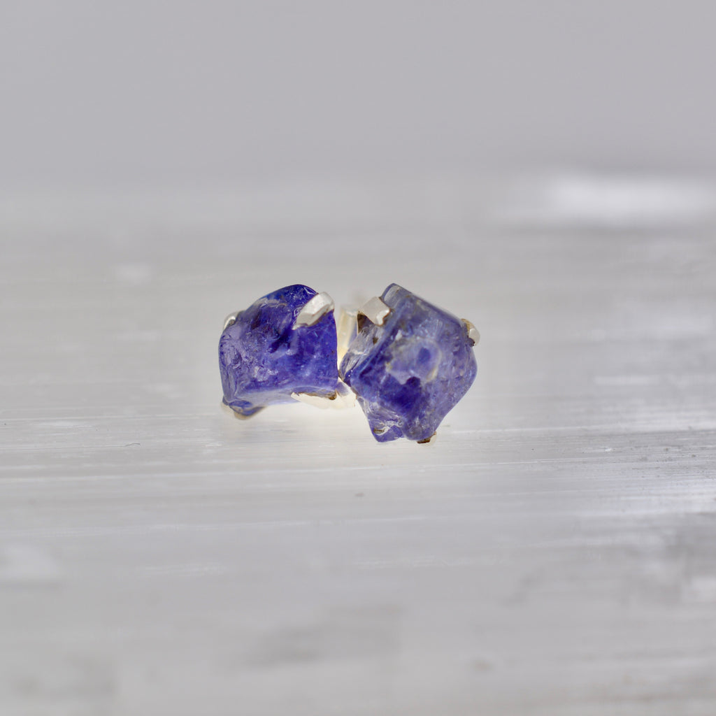 Sterling Silver Rough Cut Gemstone Studs
