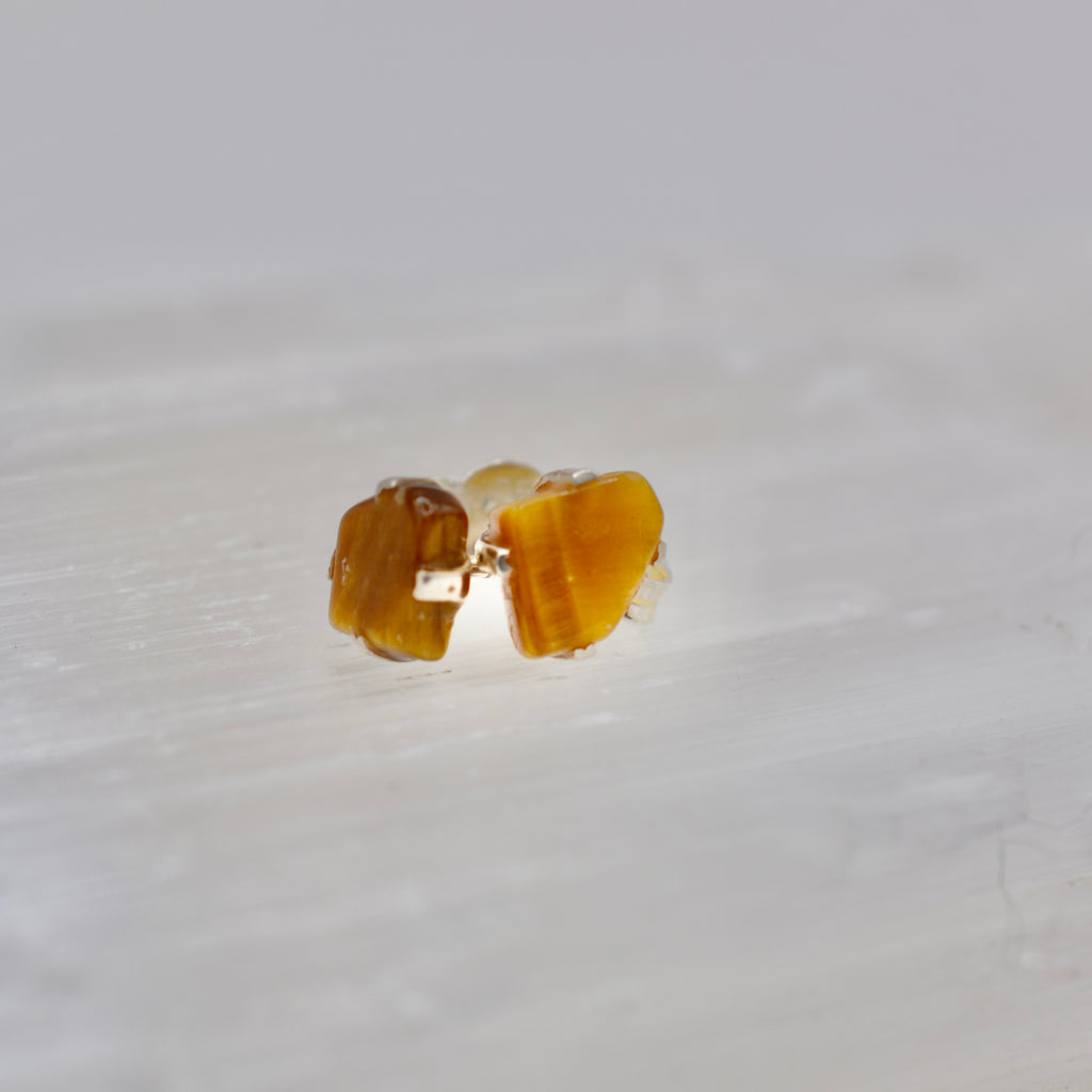 Sterling Silver Rough Cut Gemstone Studs