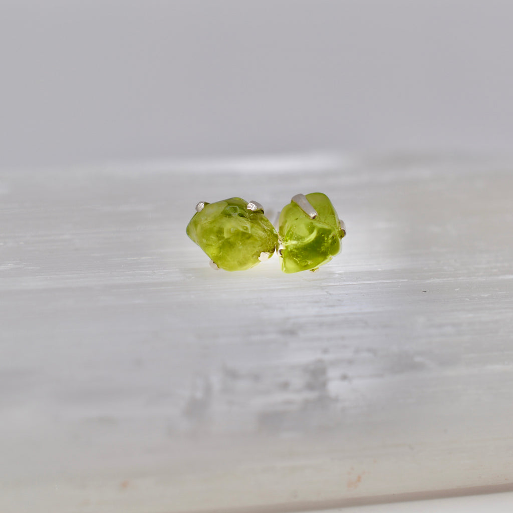 Sterling Silver Rough Cut Gemstone Studs