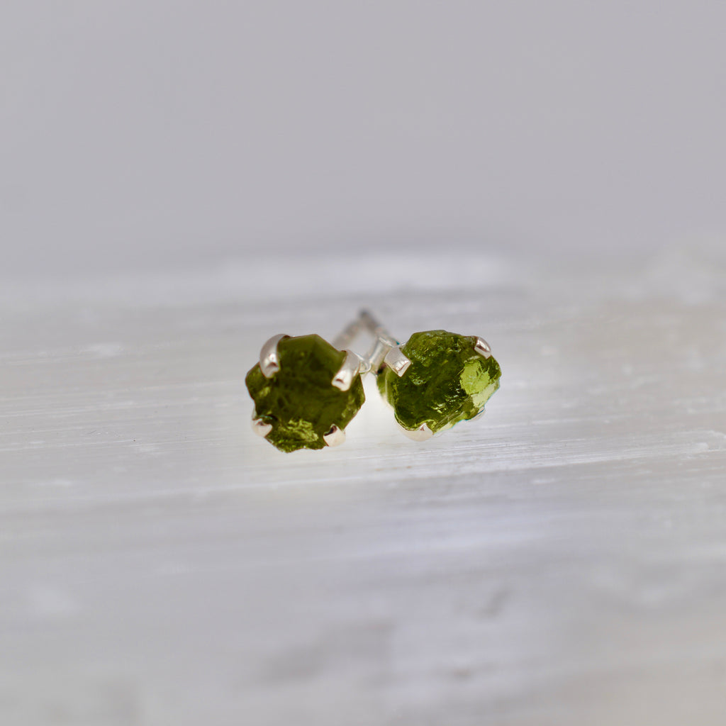 Sterling Silver Rough Cut Gemstone Studs