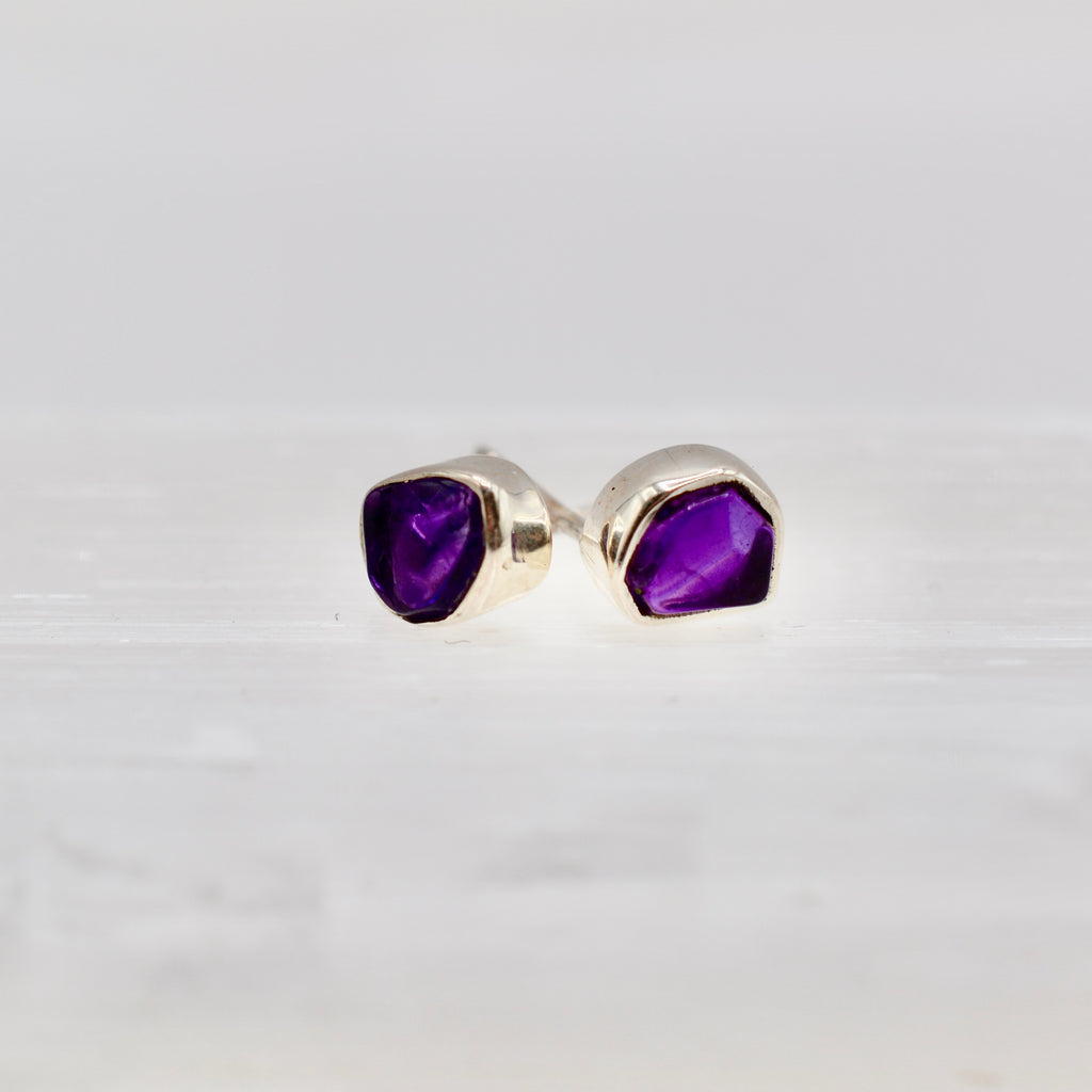 Bezel Set Rough Cut Gemstone Studs