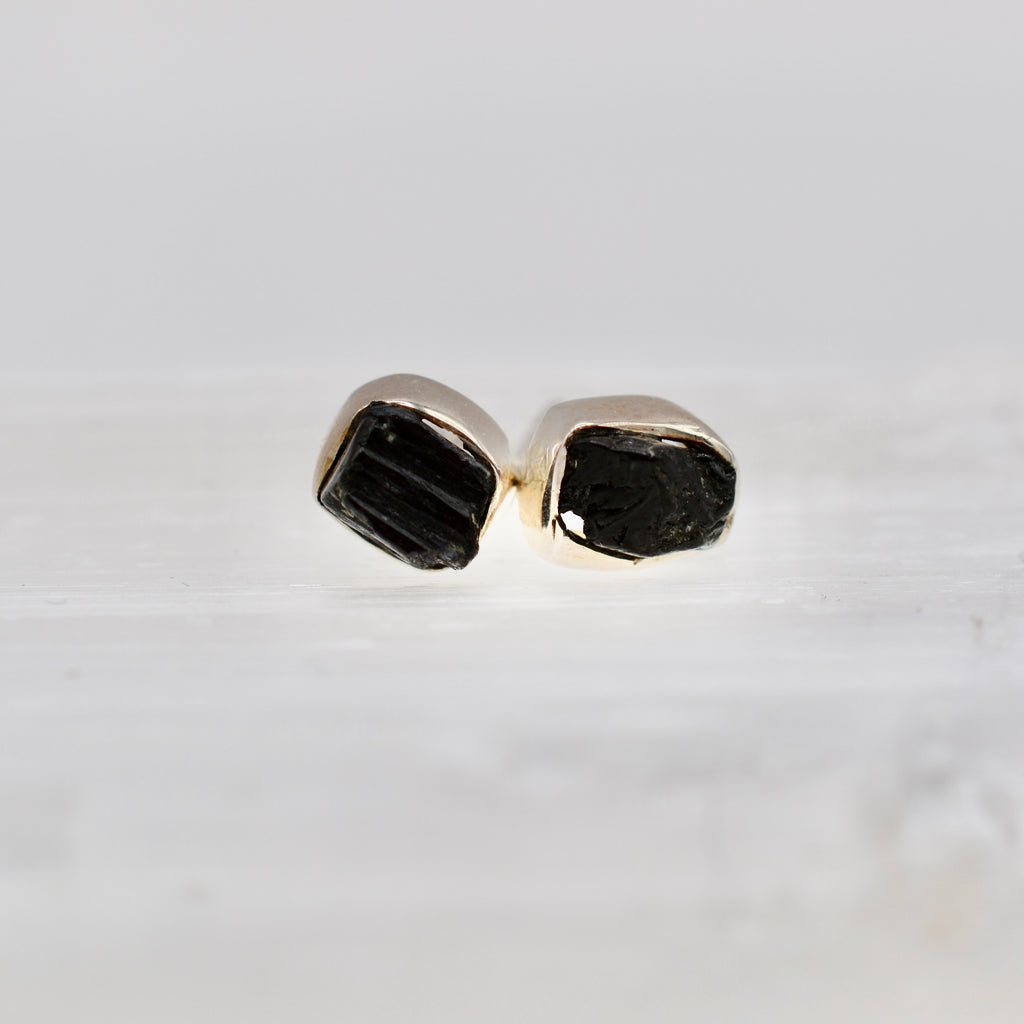 Bezel Set Rough Cut Gemstone Studs