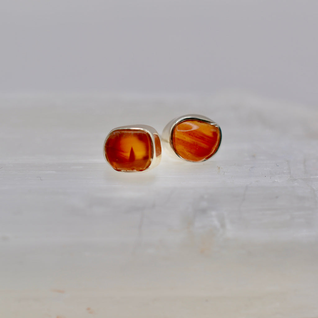 Bezel Set Rough Cut Gemstone Studs