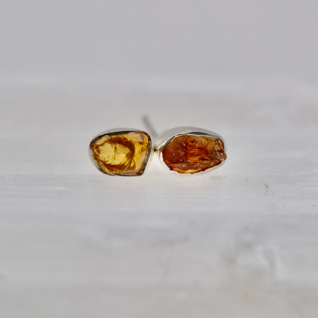 Bezel Set Rough Cut Gemstone Studs