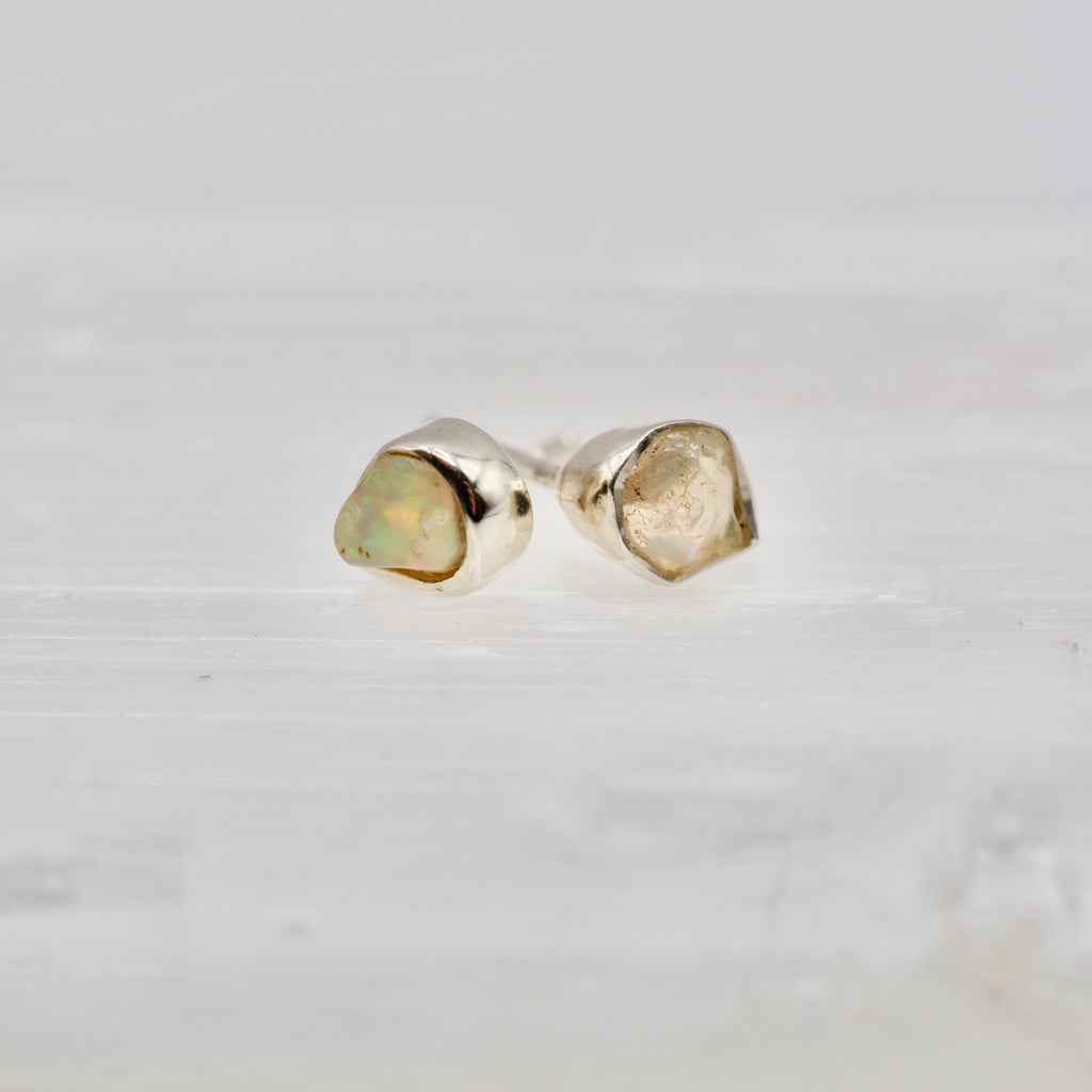 Bezel Set Rough Cut Gemstone Studs