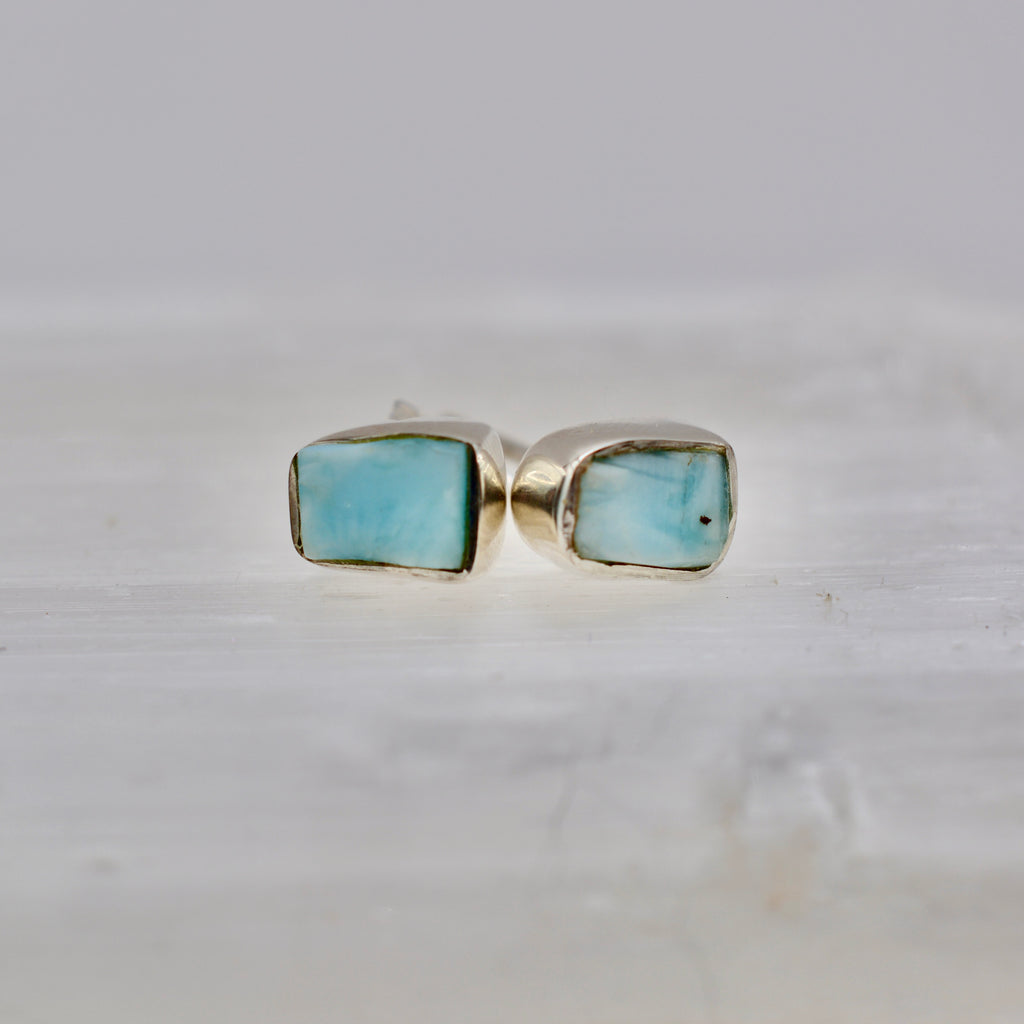 Bezel Set Rough Cut Gemstone Studs