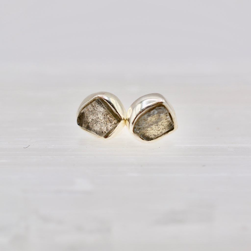 Bezel Set Rough Cut Gemstone Studs