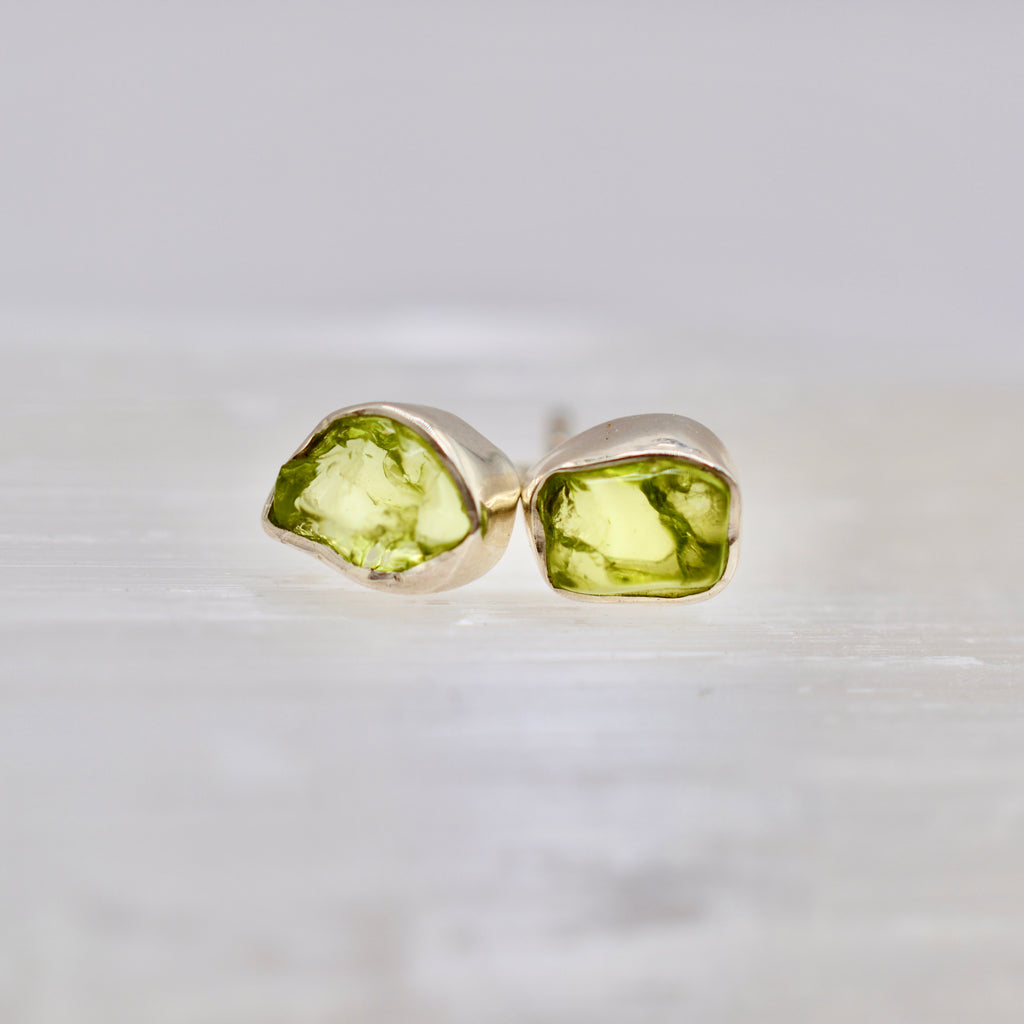 Bezel Set Rough Cut Gemstone Studs