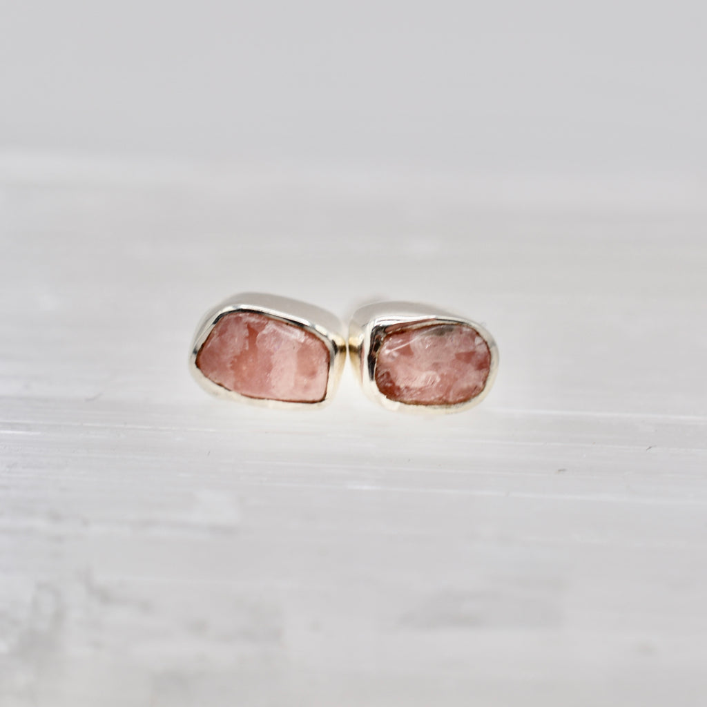 Bezel Set Rough Cut Gemstone Studs