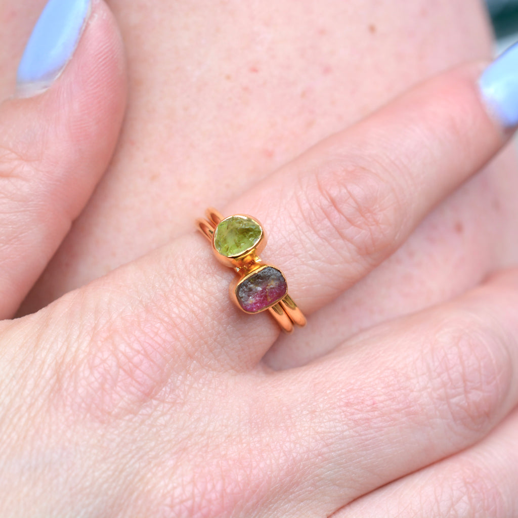 Gold Vermeil Rough Cut Bezel Set Peridot Ring