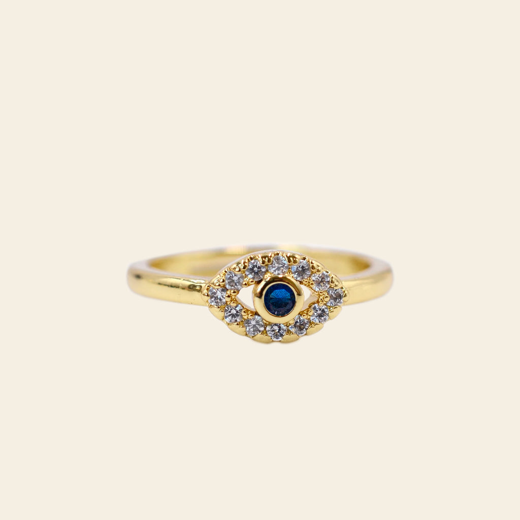 10K Yellow Gold Evil Eye Ring - Blue and White CZ Crystals -  YourHolyLandStore