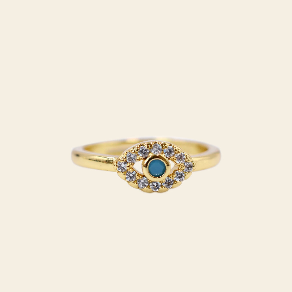 Dainty Crystal Evil Eye Ring - Gold