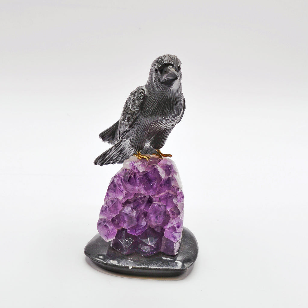 Sacred Wings Collection - Onyx Raven on Amethyst Cluster