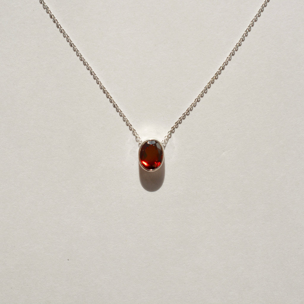 Faceted Bezel Set Garnet Necklace
