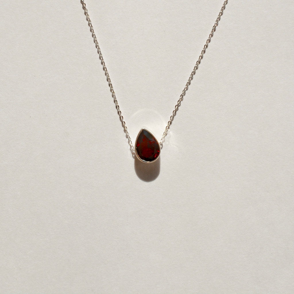 Faceted Bezel Set Garnet Necklace