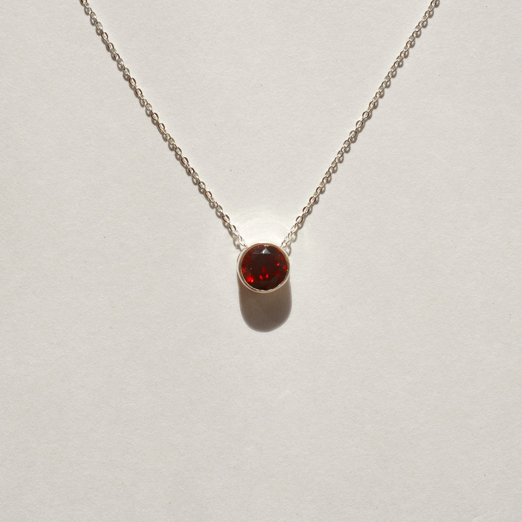 Faceted Bezel Set Garnet Necklace